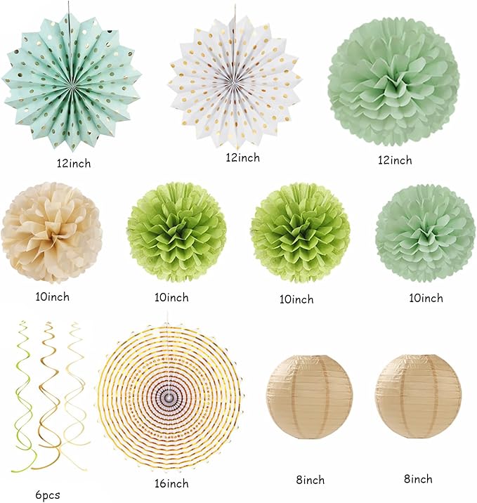 Sage-Olive Green Gold Brown Boho Party-Decorations - Image 2
