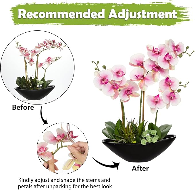 Briful Pink Orchid Fake Flowers 17in Artificial Orchid Silk Flowers in Black - Image 3