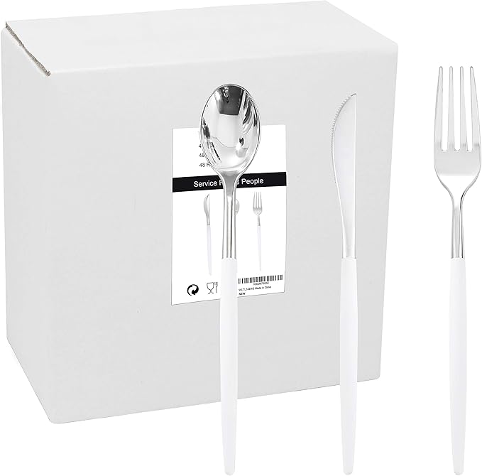 WELLIFE 144 Pack Silver Plastic Cutlery, Disposable Silver Flatware Includes： by WELLIFE
