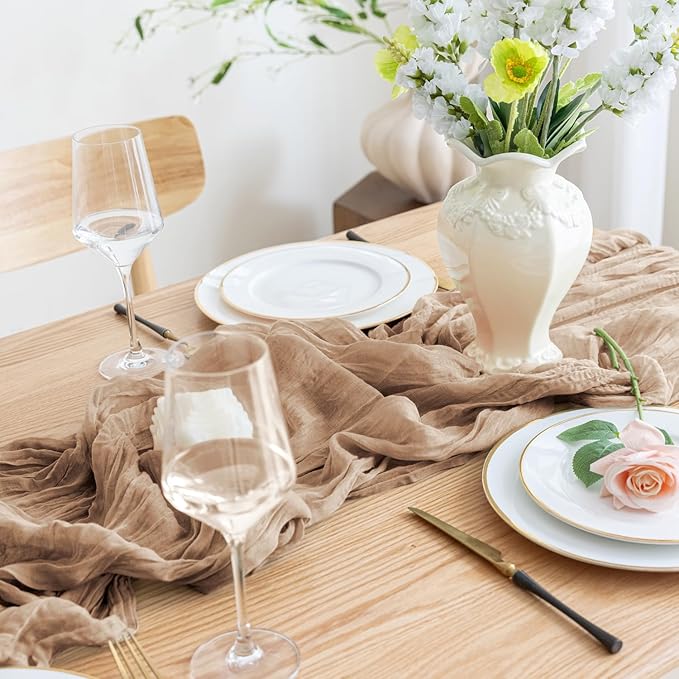 Asee'm 3pcs Cheesecloth Table Runner 120 Inches Long Nude Boho Gauze Cheese - Image 5