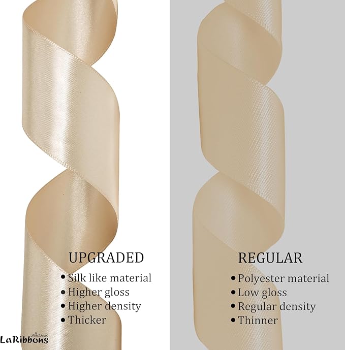 LaRibbons Nude Satin Ribbon 3/8 Inch 50 Yards Thin Luxury Double Faced Ivory - Image 7
