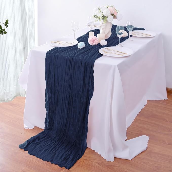 Boho Gauze 16PCS Navy Blue Cheesecloth Table Runners - Image 6