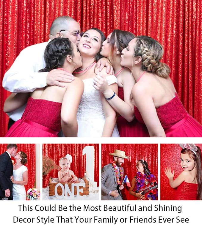 ShinyBeauty Sparkling Red Sequin Fabric Photography Backdrop 5FTx10FT | Glitter - Image 5
