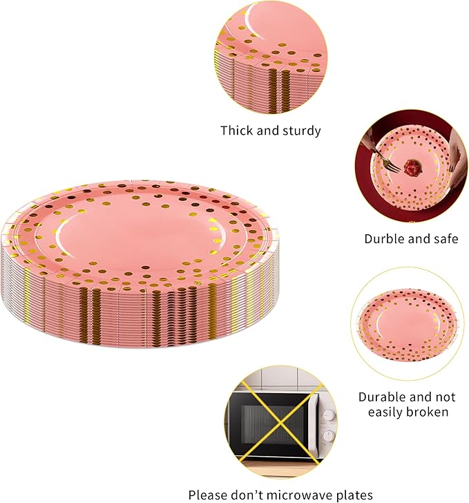 Sveikie160 Pcs Pink And Gold Paper Plates, Birthday Cake Party Plates And - Image 3