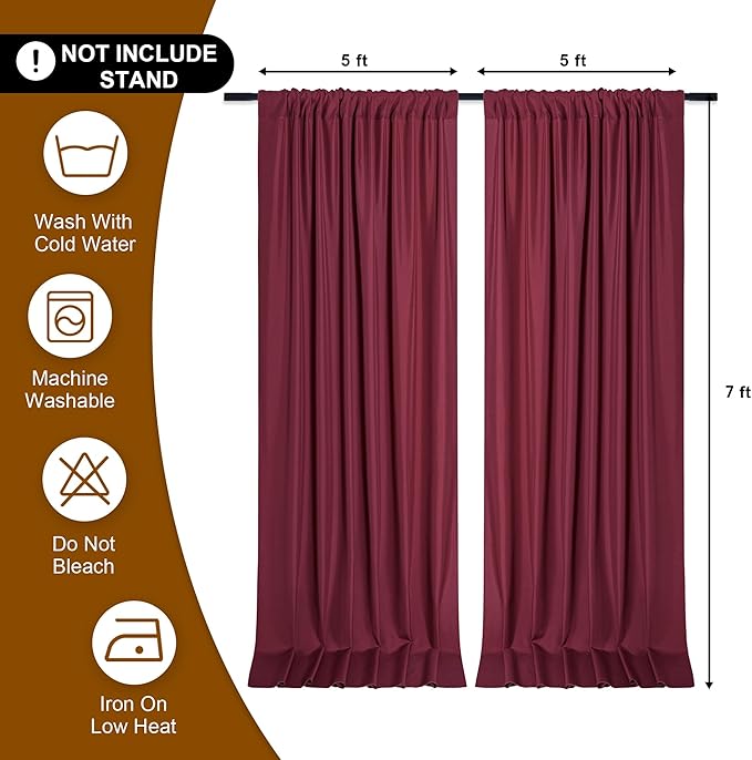 DWCN 10x7 FT Burgundy Backdrop Curtains - Image 2