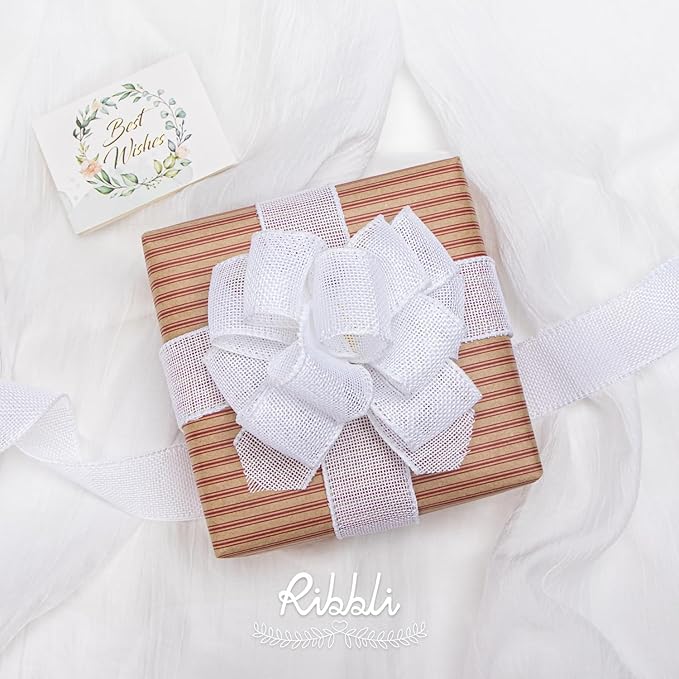 Ribbli White Burlap Wired Ribbon, 1-1/2 Inch x 10 Yard, Cross Royal Burlap - Image 2