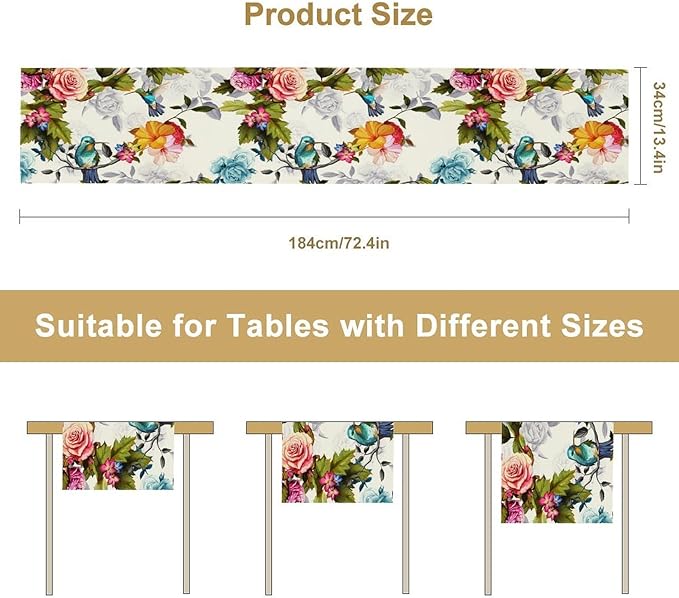 Hummingbird Table Runner, Vintage Floral Country Style Table Cloth Home Kitchen - Image 7
