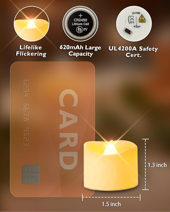 Homemory 12pcs Remote Timer LED Tea Lights Candles, 400+Hours Flickering - Image 3