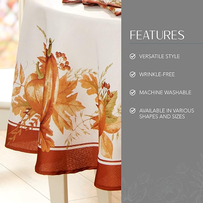 Elrene Home Fashions Autumn Pumpkin Grove Wrinkle Resistant Tablecloth - Image 3