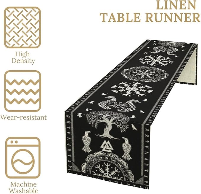 Ancient Abstract Pattern Table Runner, Tree of Life Eagle Dragon Boat Rudder - Image 4