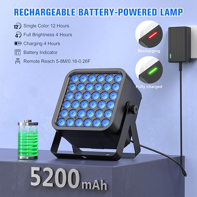 Rechargeable Par Can Lights, 72W RGB 5200mAh Uplights Battery Powered Stage - Image 4
