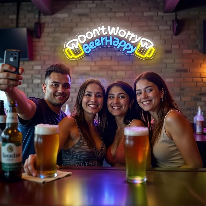 Don't Worry Beer Happy Neon Sign, Bar Sign, Beer Neon Sign, USB Powered - Image 6