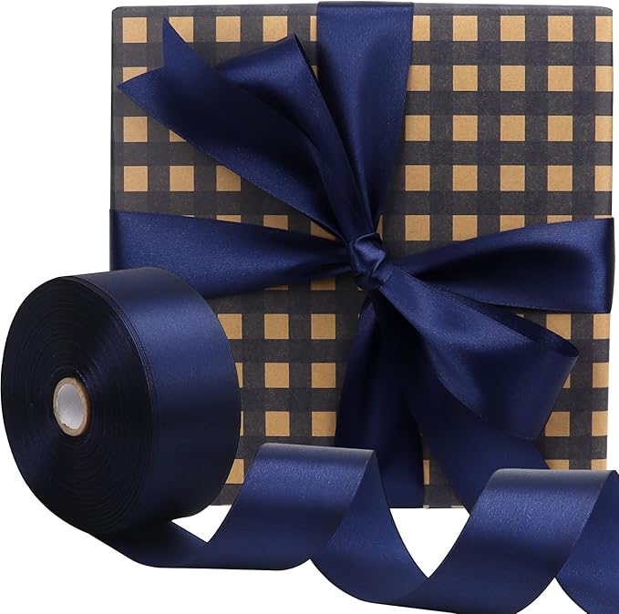 Deep Blue Solid Satin Ribbon 1-1/2 Inch 50 Yards Solid Polyester Fabric Ribbon - Image 5