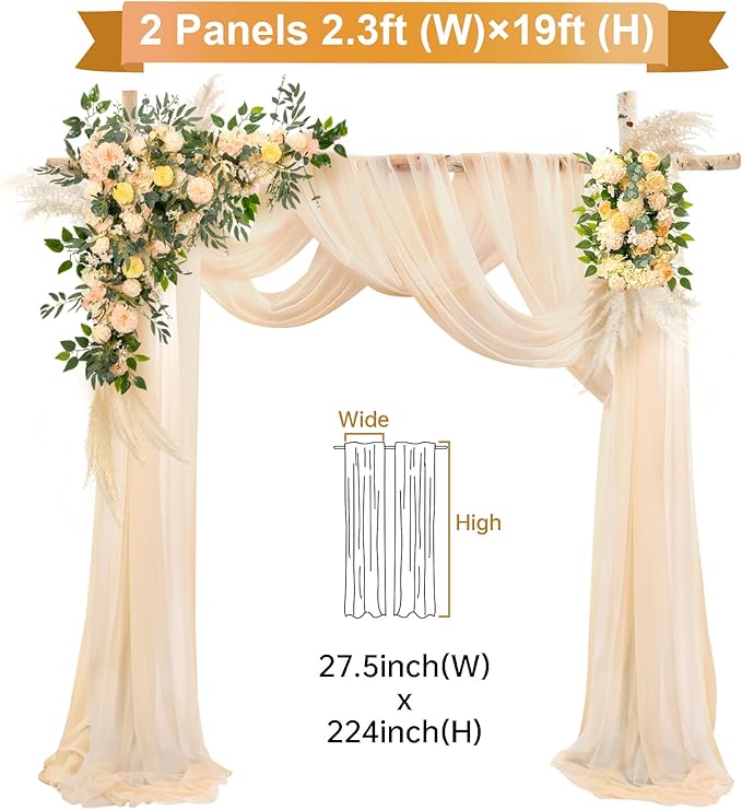 Champagne Arch Drapes for Wedding Arch Draping Fabric 2 Panel Sheer Backdrop - Image 3