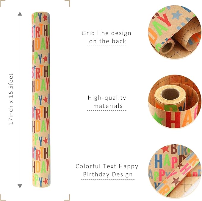 LaRibbons Birthday Wrapping Paper Roll - Image 7