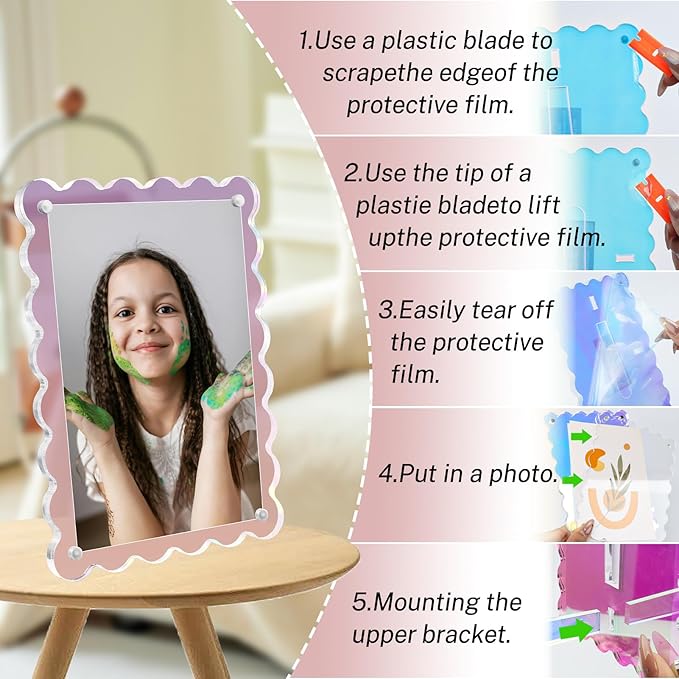 Acrylic Picture Frames 3 Pack 4x6 inch Scalloped Iridescent - Image 8