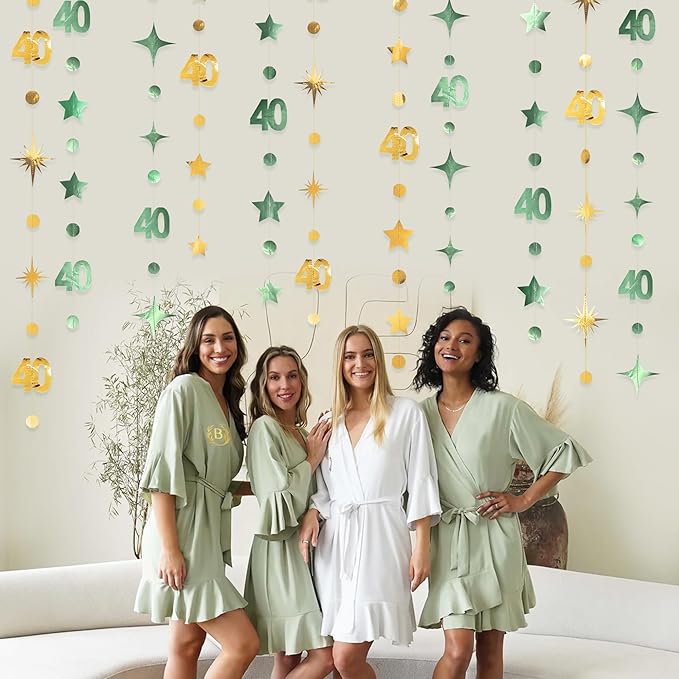 Sage Green Gold 40th Birthday Decorations Number 40 Circle Dot Twinkle Star - Image 4
