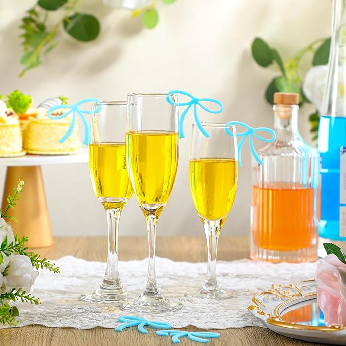 50 Pcs Bows Drink Tags Coquette Bow Wine Glass Charms Acrylic Bowknot Drink Tag - Image 5