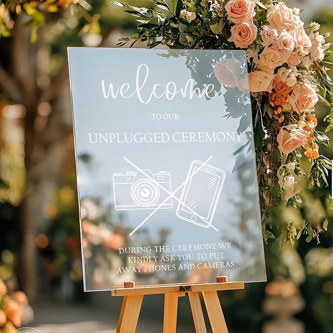 Unplugged Wedding Ceremony Yard Sign – Clear No Phone No Camera Message – Bold - Image 3