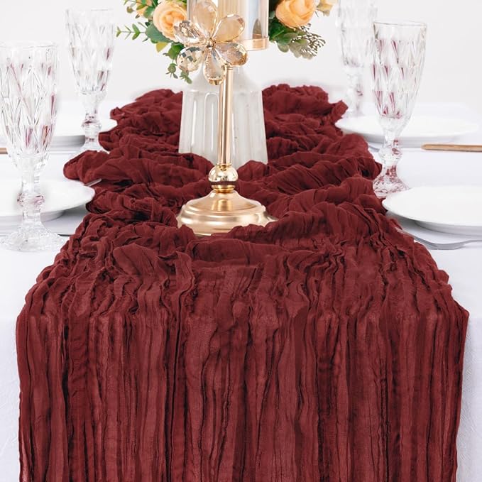 MLMW 4 Pack Christmas Table Runner Cheesecloth Burgundy Boho Cheese Cloth 160 - Image 4