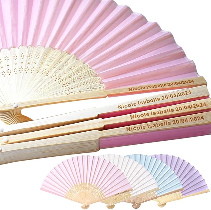 70 Pcs Personalized Pink Wedding Folding Fans by HaEnLab