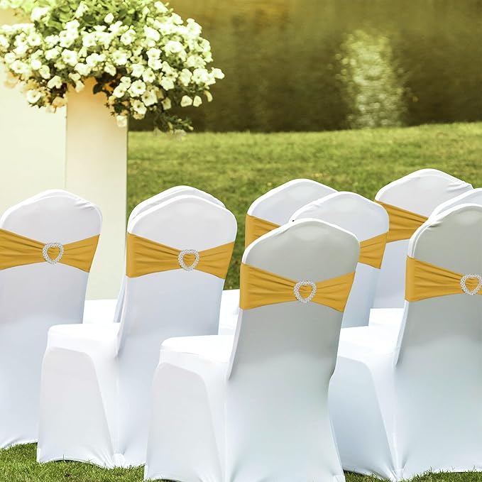 100PCS Spandex Stretch Gold Chair Sashes Bows Universal Elastic Chair Cover - Image 8