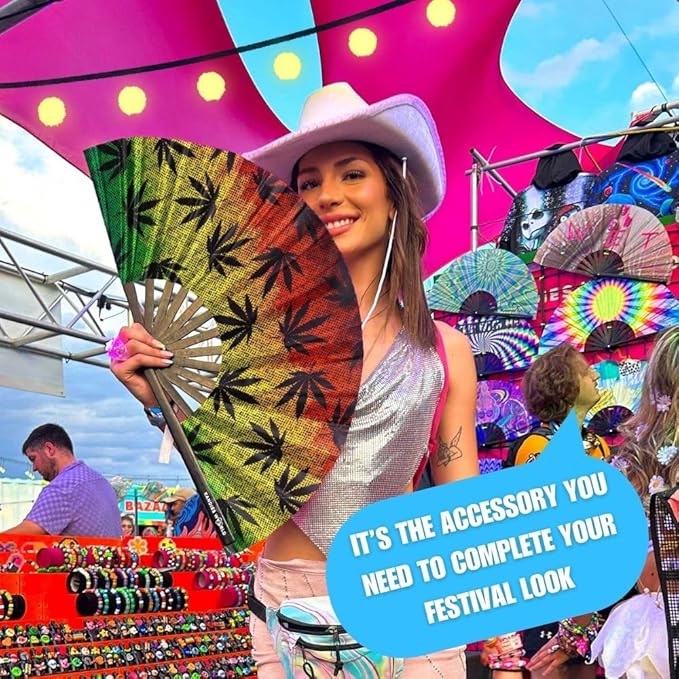 Kandies World UV Reactive Custom Festival Folding Hand Fan - Image 3