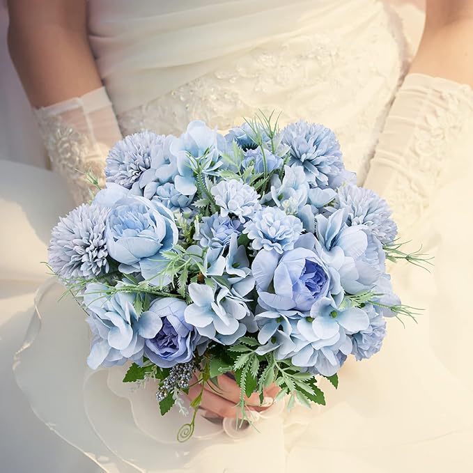 6 Pack Artificial Flowers, Fake Faux Peony Silk Hydrangea Plastic Carnations - Image 6