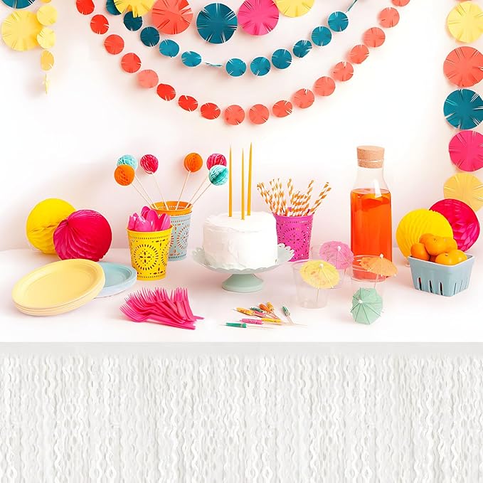 6 Pack 29 x108 Inch Macaron White Wave Foil Fringe Table Skirts Metallic Banner - Image 6