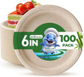 6 Inch Compostable Plates 100 Pack Heavy Duty Compostable Paper Plate, by Biocean