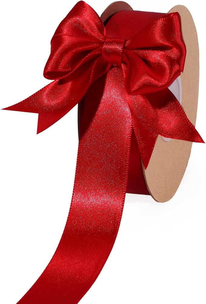 LaRibbons Bright Red Satin Ribbon 1 Inch 25 Yards Luxury Double Faced Red Ribbon by LaRibbons