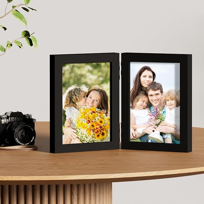 decorUhome Double 5x7 Picture Frame Vertical, Engineered Wood Bifold Photo Frame - Image 5
