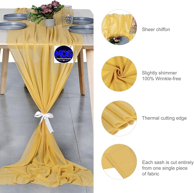 MDS 25 Pack 10ft Chiffon Table Runner 29 x 120 Inches Sheer Wedding Runner - Image 6