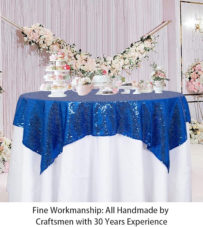 ShinyBeauty Sparkling Royal Blue Sequin Tablecloth 54x54 Inch - Image 2