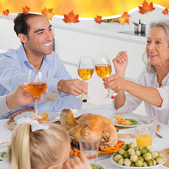 SANNIX Thanksgiving Wine Glass Charms, Hostess Gifts & Party Favors - Image 7