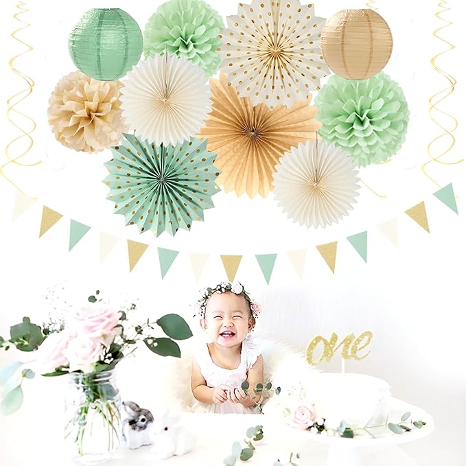 Sage-Green Beige Champagne-Gold Party-Decorations - Image 6