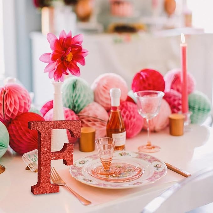 TONIFUL 8 Inch Red Glitter Letter F Table Centerpiece A-Z Red Birthday Party - Image 5