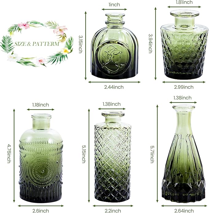 Glass Bud Vases Set of 5, Mini Flower Vase - Image 6