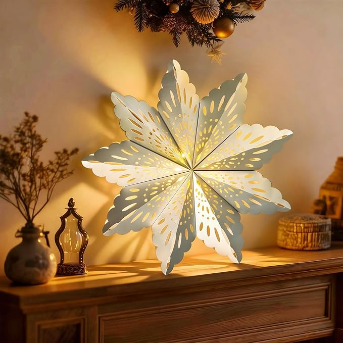 5 Pcs Christmas Paper Snowflake Lanterns, Large 3D Christmas Paper Star Lanterns - Image 8