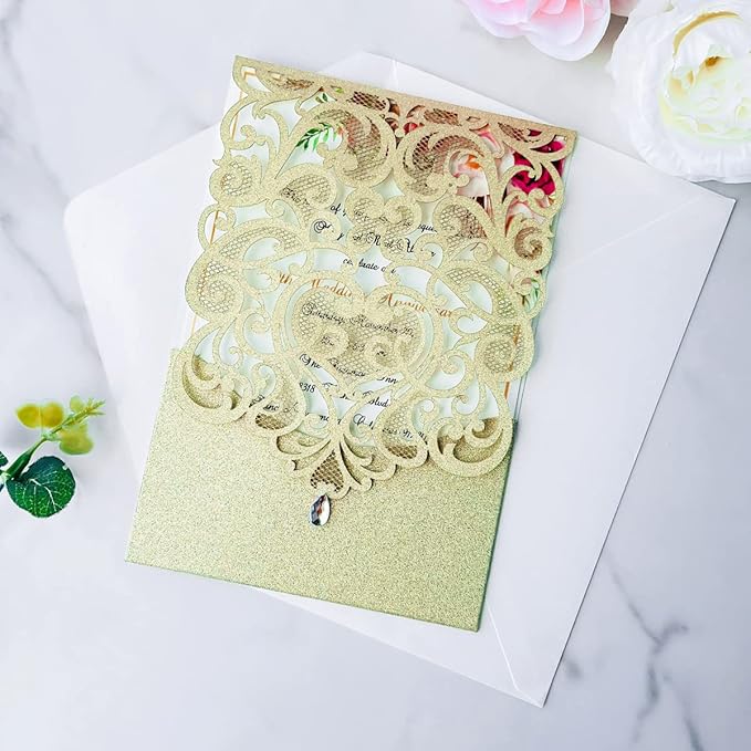 Hosmsua 50PCS Personalized Wedding Invitations Kit 5.12 x 7.3 Laser Cut Hollow - Image 3