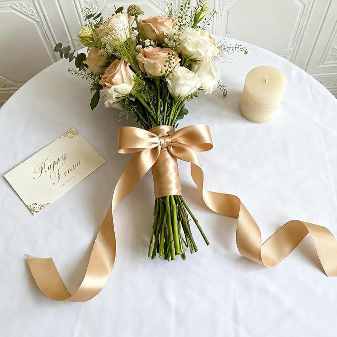 NESCCI 100 Yards Ribbon, 1-1/2 Inch Champagne Gold Satin Ribbon, Single Face - Image 4