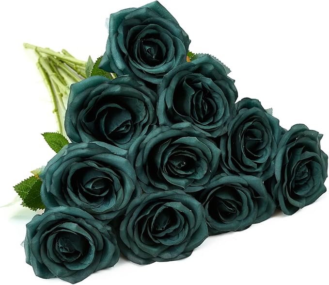 Artificial Rose 10pcs Open Flower Bouquet Faux Rose Stems by IUKnot