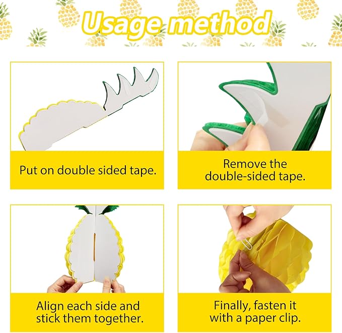 6 Pack 14 Inch Pineapple Honeycomb Decorations, Standing Tissue Paper - Image 3