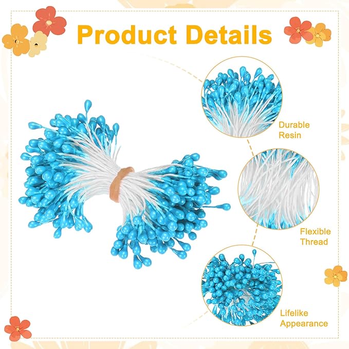 150-Pack Flower Stamens for Crafts, 5mm Double Heads Artificial Pearl Floral - Image 2