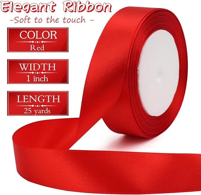 Red Solid Satin Ribbon 1 Inch 25 Yards Solid Polyester Fabric Ribbon - Image 2