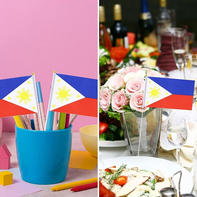 Philippines Flag Filipino Flag, Small Mini Handheld Philippines Flags on Stick - Image 5