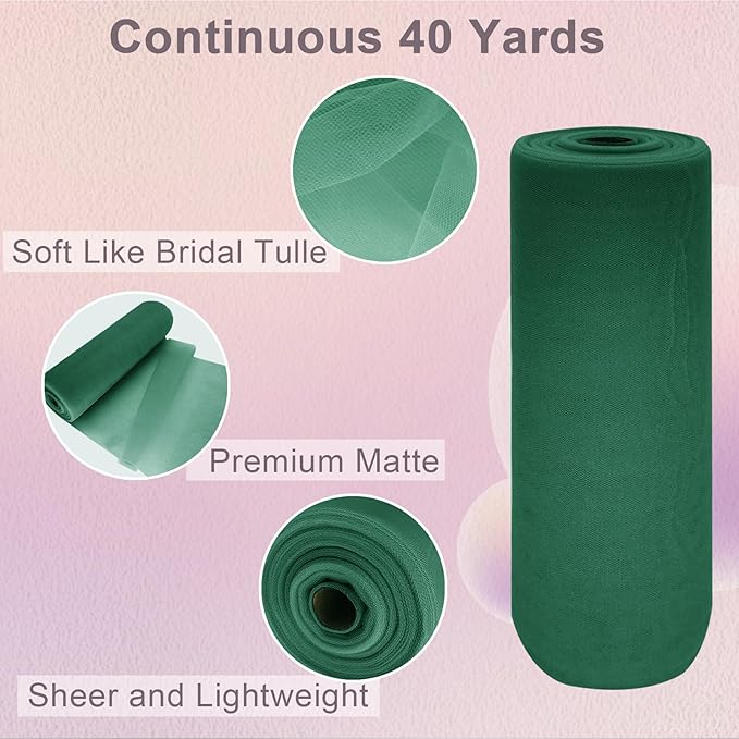 Hunter Green Tulle Fabric Roll Spool Bolt Large Tulle Wedding Party Decoration - Image 2