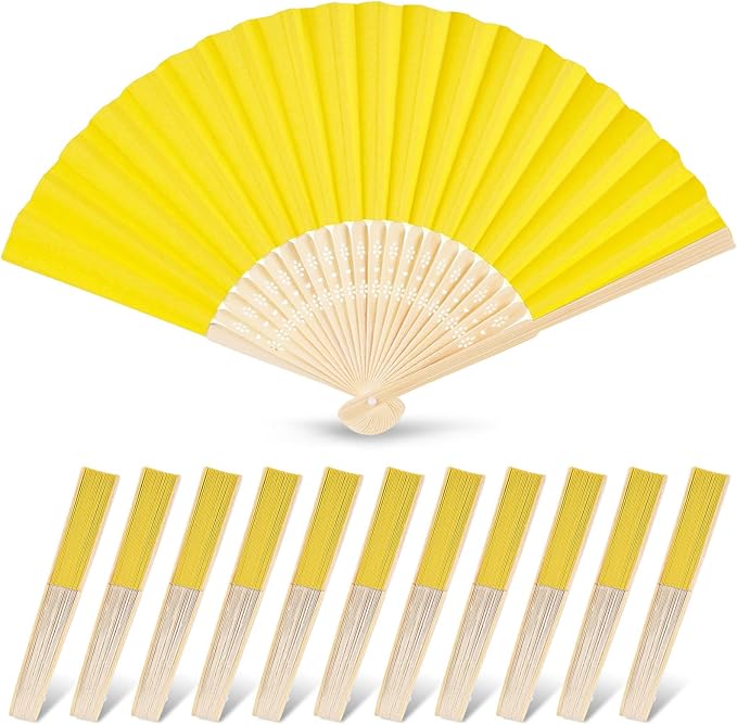 JOHOUSE 12 Pcs Paper Folding Hand Fans, 8.3 Inch Lemon Yellow Paper Fans by JOHOUSE