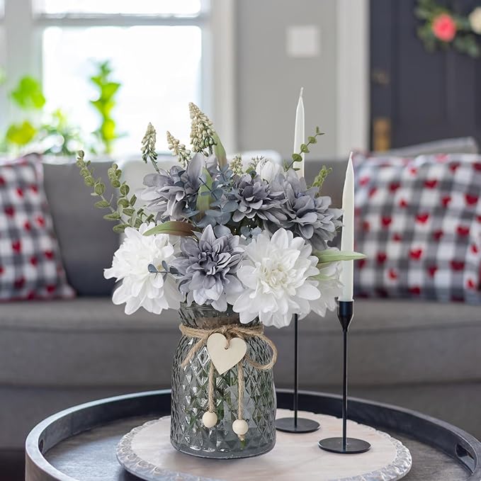 Fake Flowers in Vase, 8 Dahlias, Silk Artificial Flowers in Vase, Centerpiece - Image 6