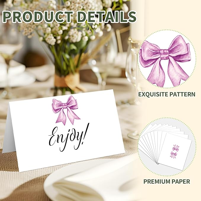 25 Purple Bow Place Cards for Table Seating, Watercolor Wedding Name Place Card - Image 3